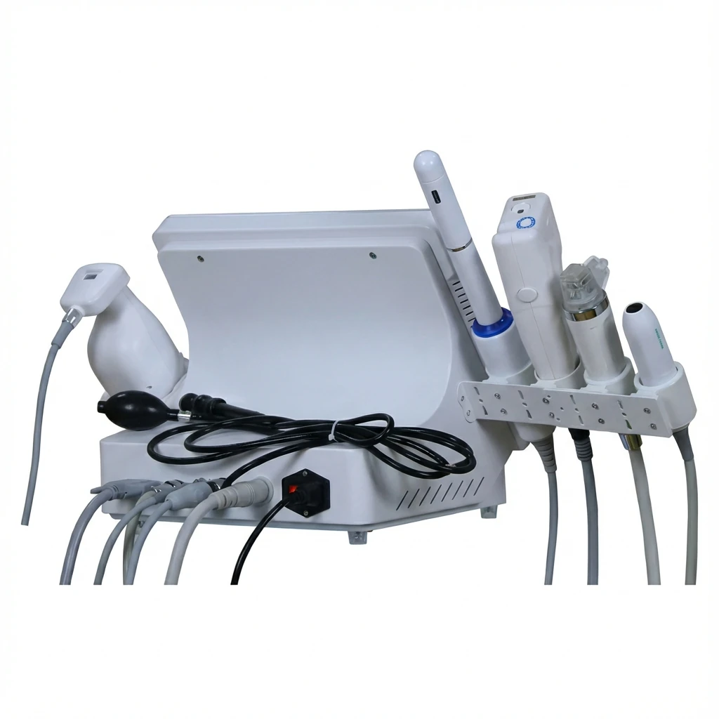 Back view of the FotroHIFU multi-function 4D HIFU machine and connected handpieces