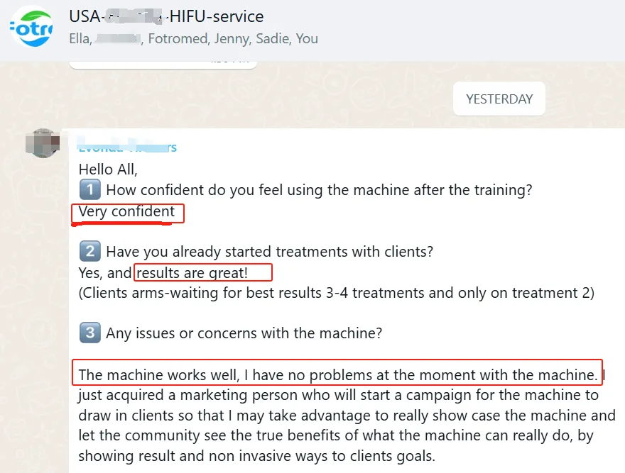 Blurred HIFU customer conversation recording confidence after training