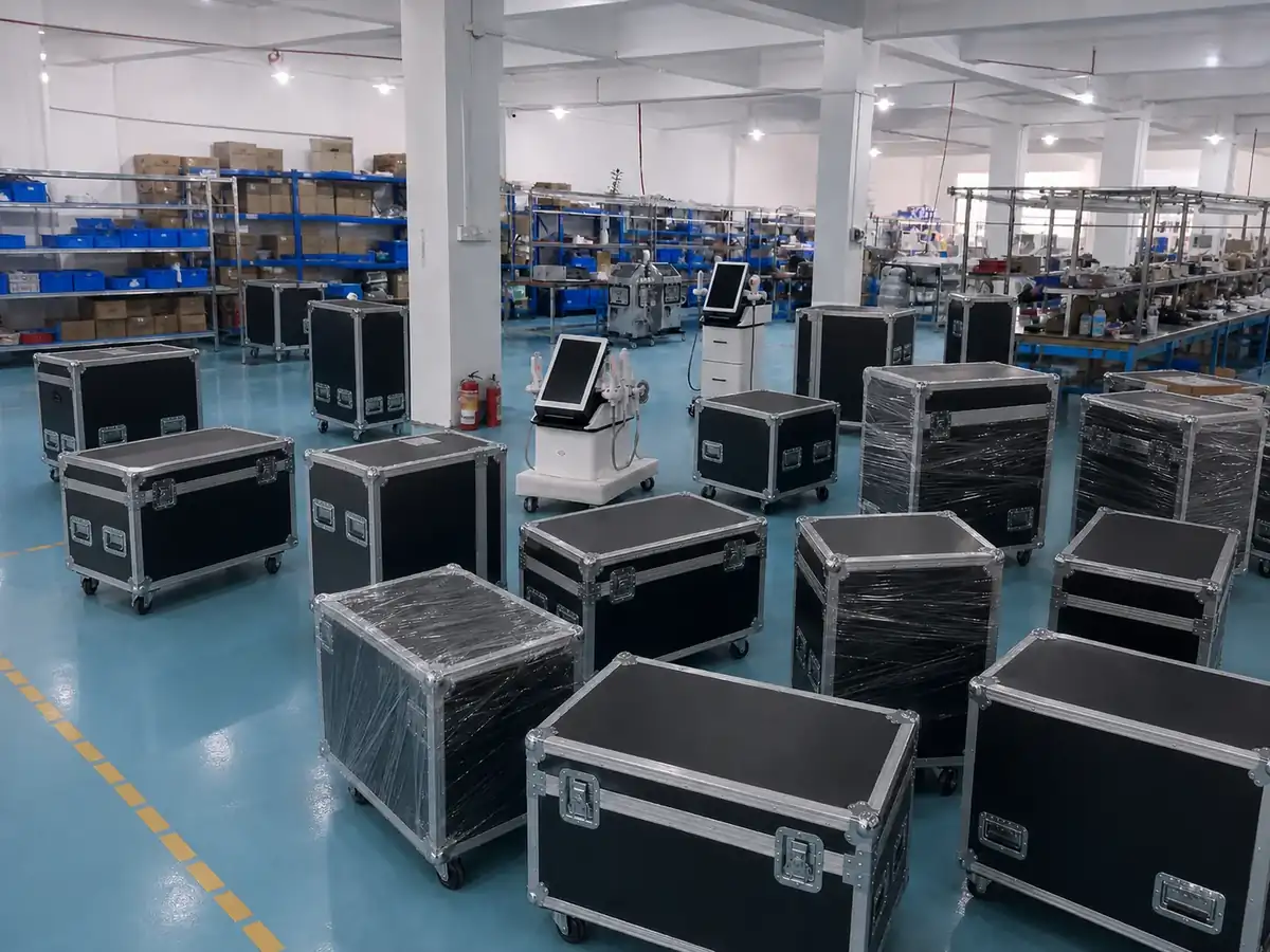 FotroHIFU machines and protective cases prepared for pre-shipment inspection