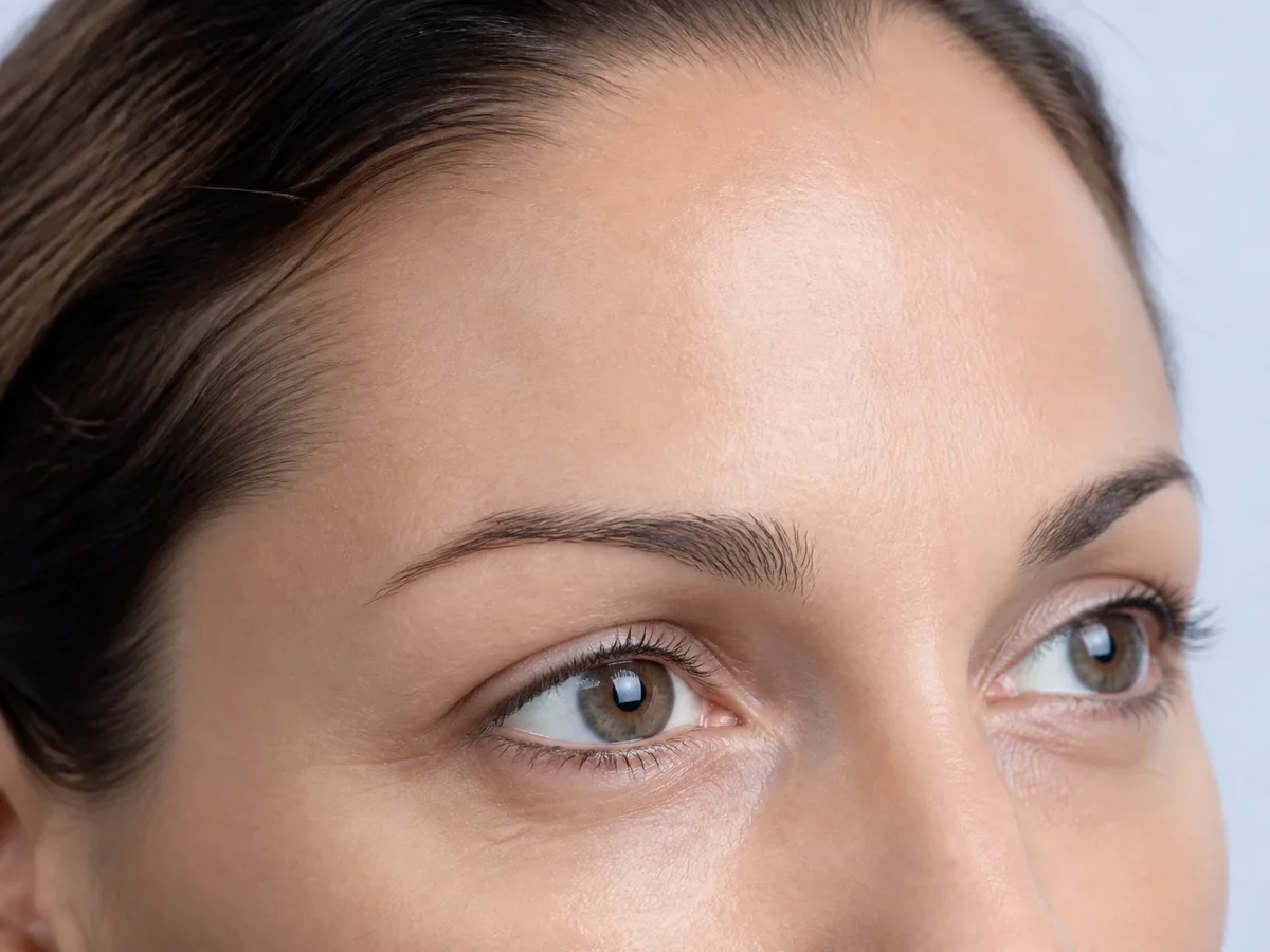 Close-up of an adult woman's eye area and forehead