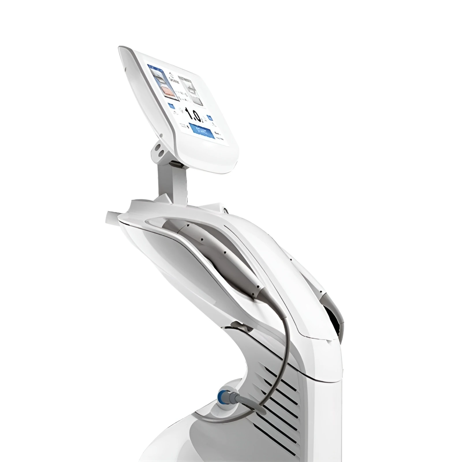Side detail view of the UltraLift 7D Pro touchscreen and handpiece holders