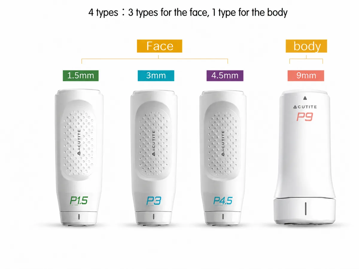 Four SD handpiece cartridges for 1.5 mm, 3.0 mm, 4.5 mm and 9.0 mm treatment depths