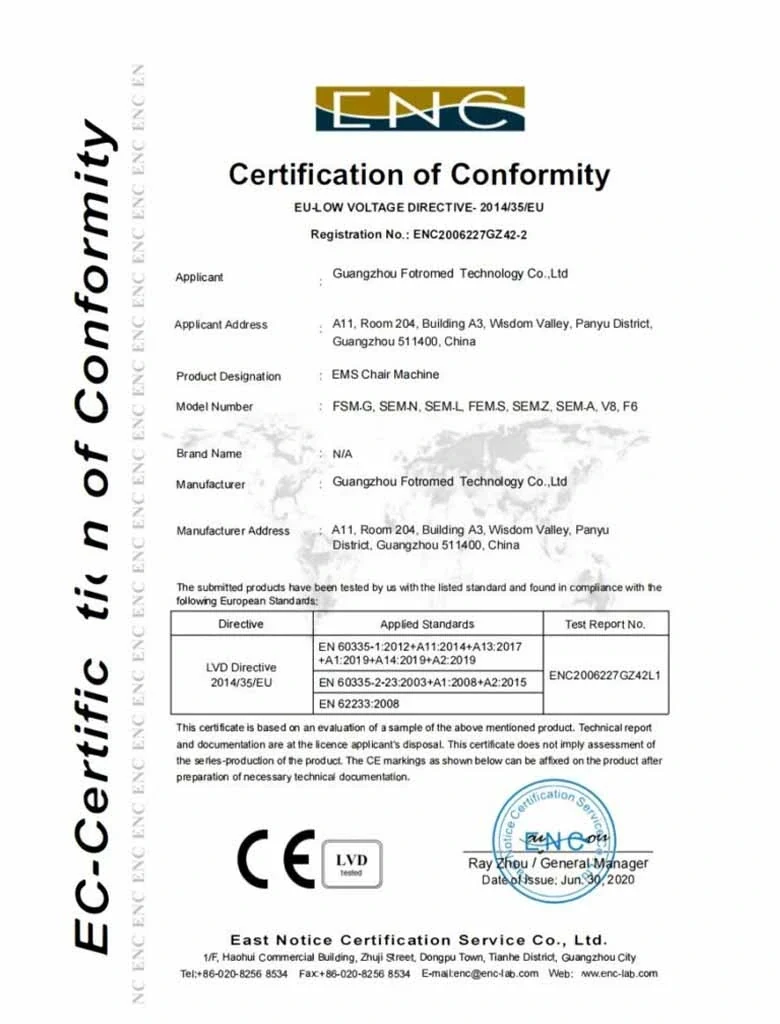 Reference image of a Fotromed EMS chair CE certificate