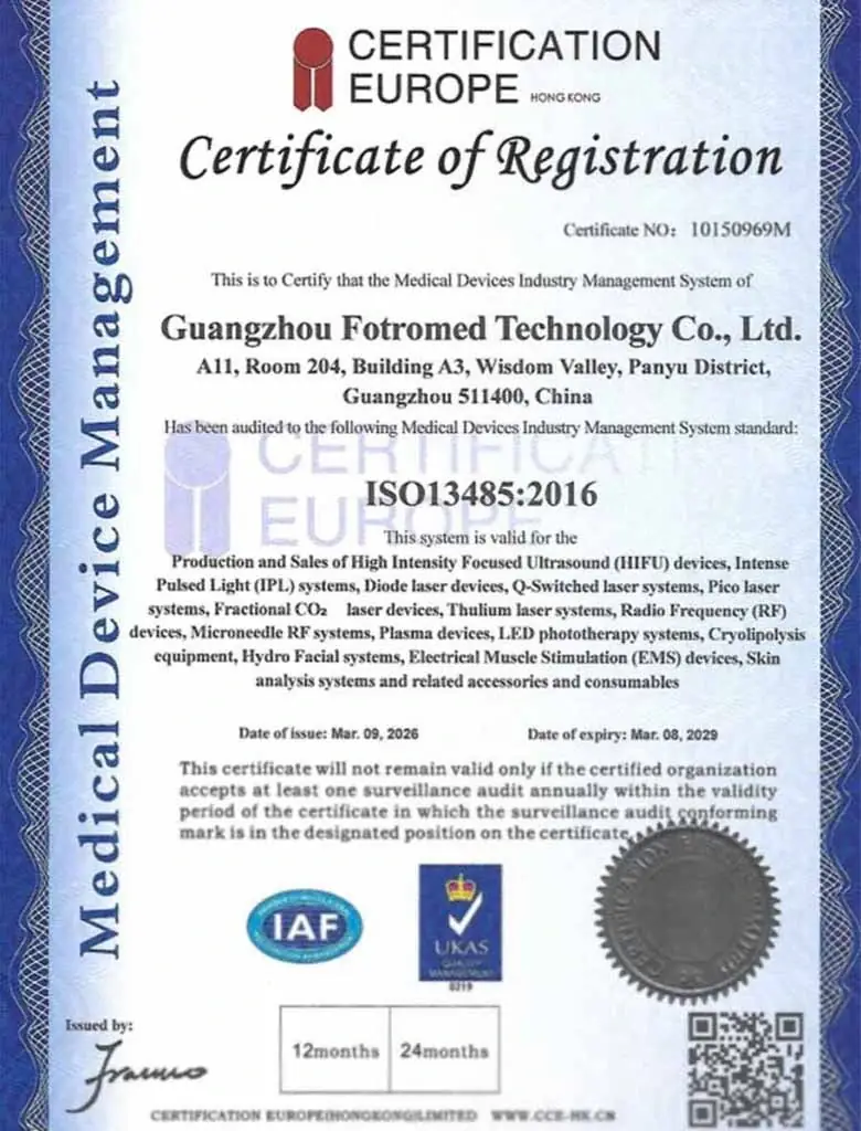 Fotromed ISO 13485:2016 medical device quality management system certificate