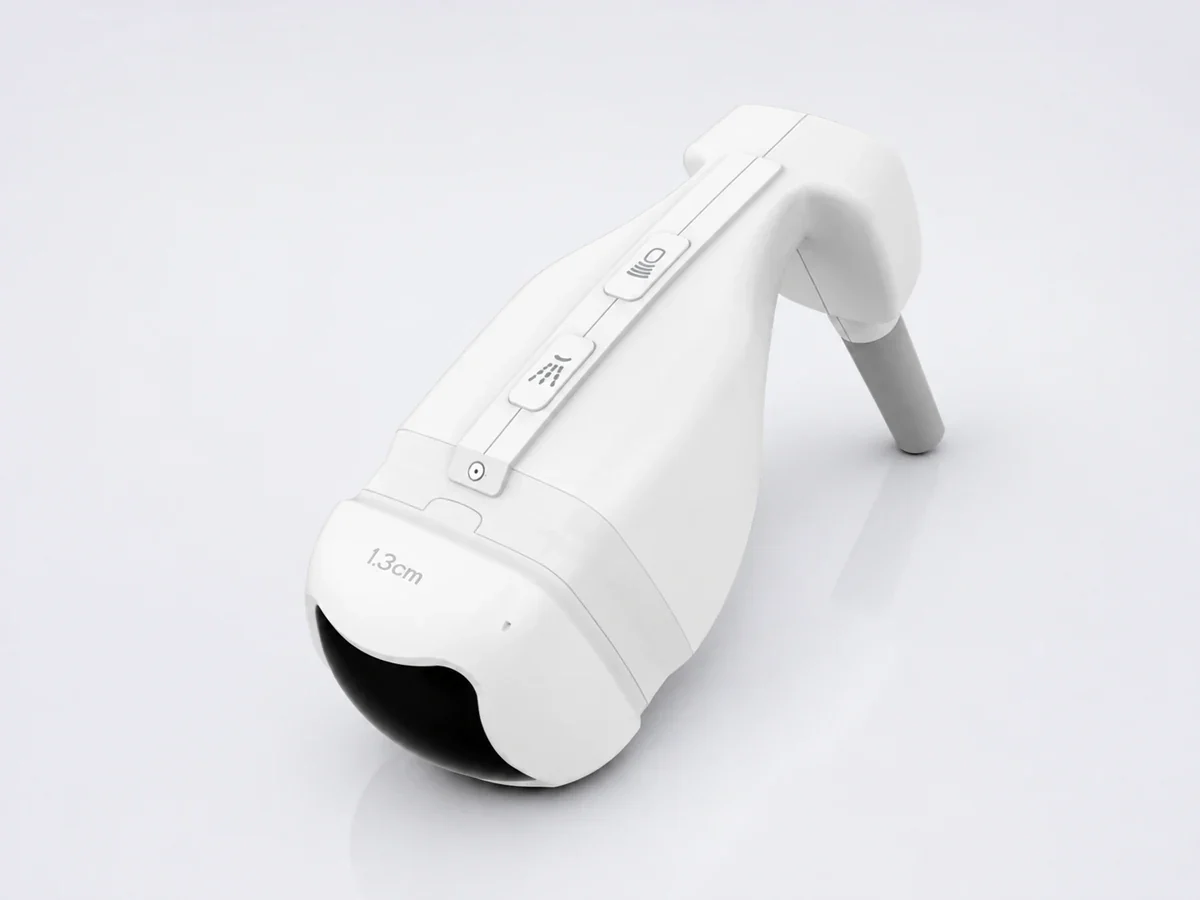 White HIFU Liposonix handpiece with a visible 1.3 cm marking