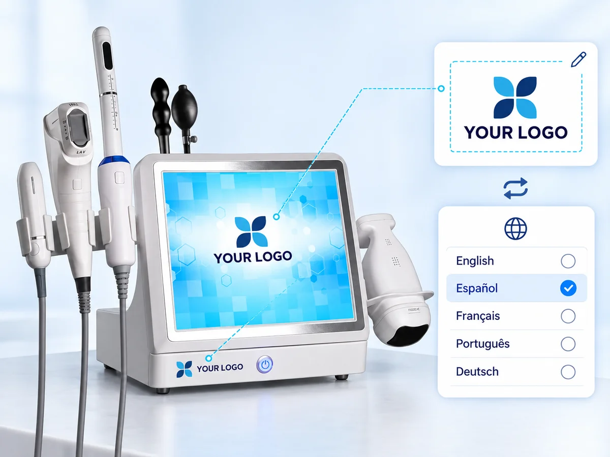 Custom machine and startup-screen logos with multilingual interface options on FotroHIFU Max